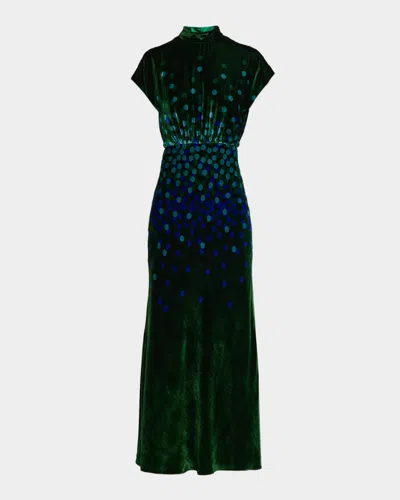 Saloni Fabienne High-neck Velvet Dress In Green