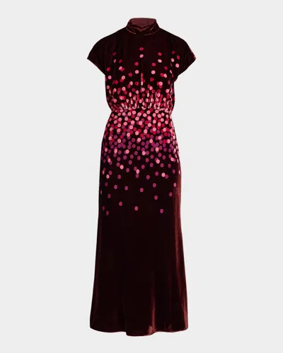 Saloni Fabienne High-neck Velvet Dress In Black