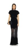 Saloni Fabienne Long Dress Onyx Brushstroke In Black