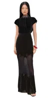 Saloni Fabienne Long Dress Onyx Brushstroke In Black