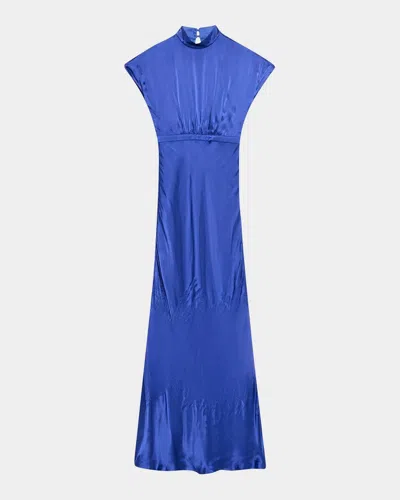 Saloni Fabienne Silk Long Dress In Blue