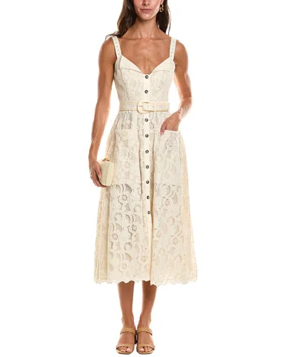 Saloni Fara Paisley Broderie Midi Dress In White