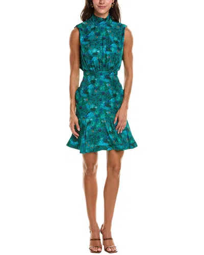 Saloni Fleur Dotty Stamped Satin Mini Dress In Blue