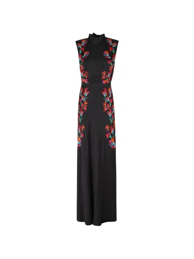 Saloni Fleur Floral-print Maxi Dress In Black