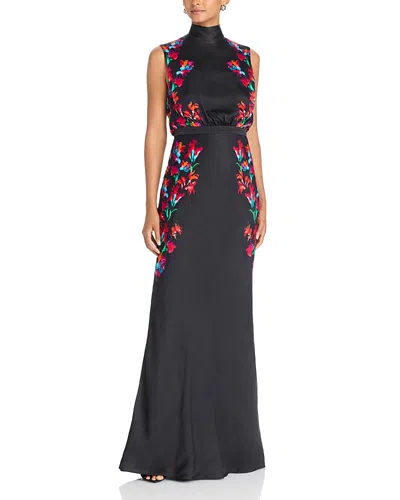 Saloni Fleur High Neck Sleeveless Gown In Black