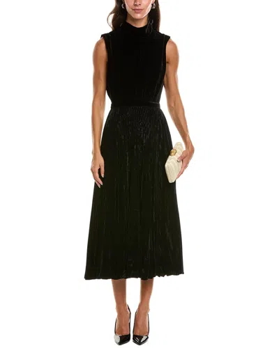 Saloni Fleur Liquid Velvet Silk-blend Midi Dress In Black