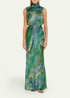 Saloni Fleur Printed High-neck Dress In Jungle In Green