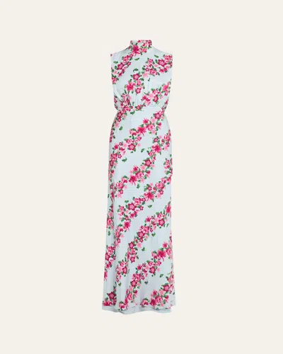 Saloni Fleur Printed High-neck Dress In Pink