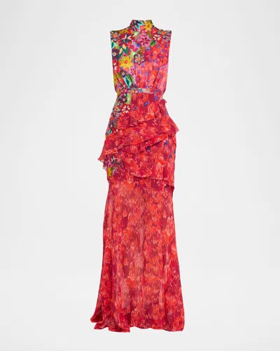 Saloni Fleur Ruffled Astilbe Garden Dress In Multi