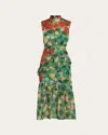 Saloni Fleur Silk Sleeveless Tiered-ruffle Midi Dress In Lantana Bloom Plmt