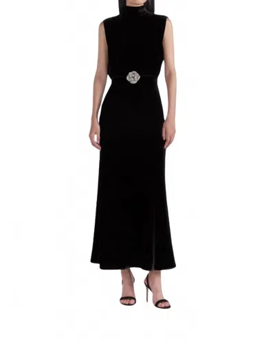 Saloni Fleur Velvet Dress In Black/crystal Rose