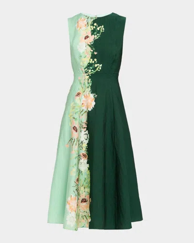 Saloni Flora Sleeveless A-line Midi Dress In Green