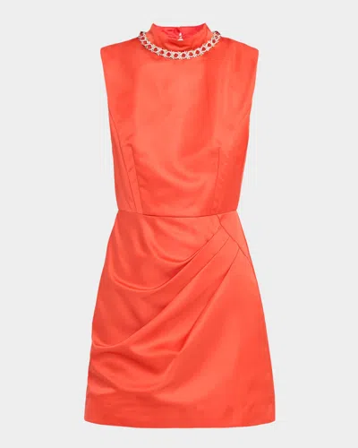 Saloni Floral Embellished Satin Mini Dress In Orange