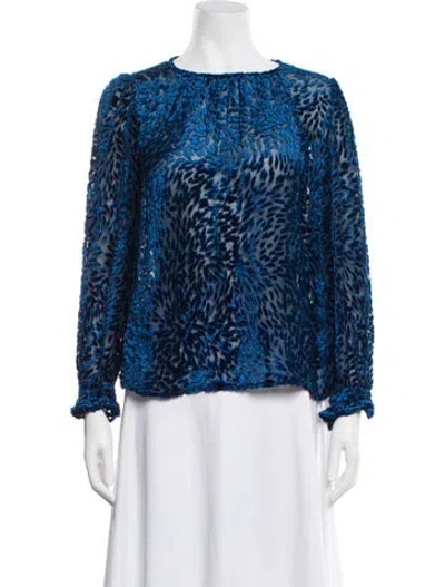 Pre-owned Saloni Floral Print Crew Neck Blouse W/ Tags In Blue