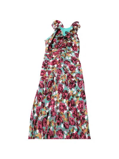 Pre-owned Saloni Floral-print Dress In Blue