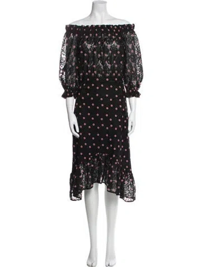 Pre-owned Saloni Floral Print Knee-length Dress In Black