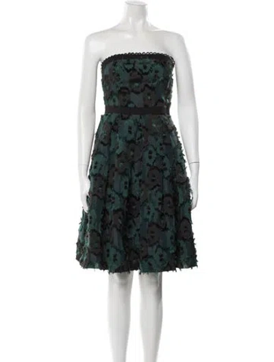 Pre-owned Saloni Floral Print Knee-length Dress In Green