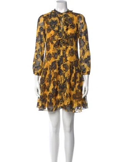 Pre-owned Saloni Floral Print Knee-length Dress In Yellow