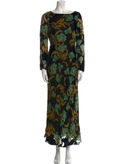 Pre-owned Saloni Floral Print Long Dress In Black