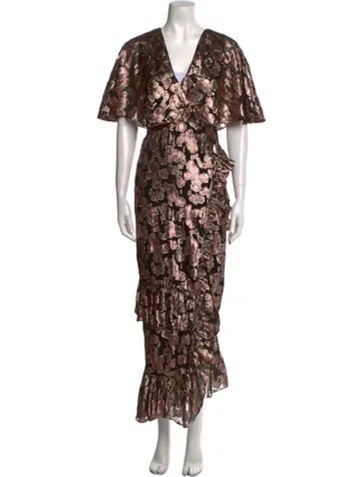 Pre-owned Saloni Floral Print Long Dress In Black