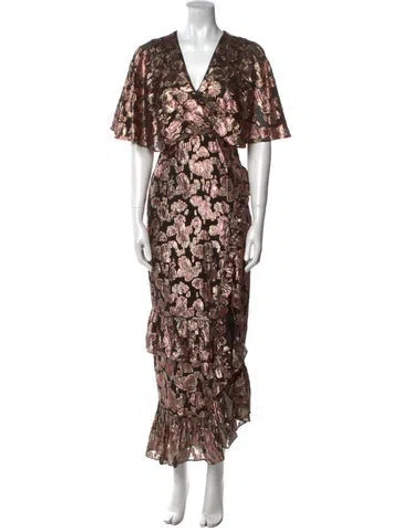 Pre-owned Saloni Floral Print Long Dress In Black