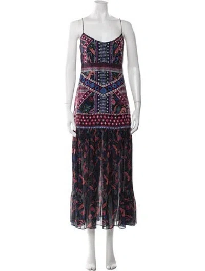 Pre-owned Saloni Floral Print Long Dress In Black
