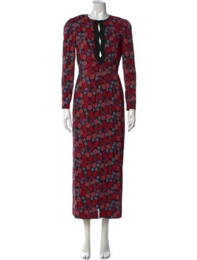 Pre-owned Saloni Floral Print Long Dress In Black