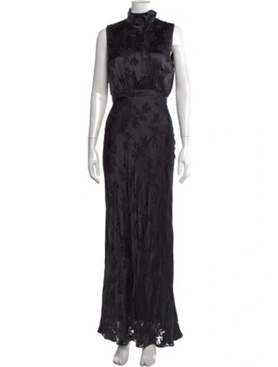 Pre-owned Saloni Floral Print Long Dress In Black
