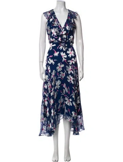 Pre-owned Saloni Floral Print Long Dress In Blue