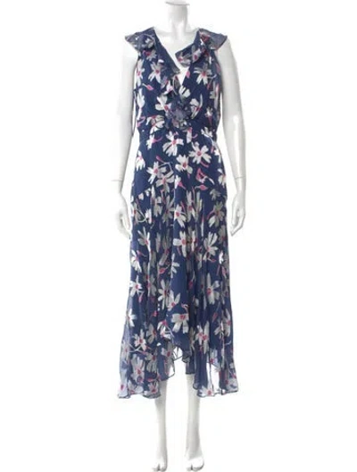 Pre-owned Saloni Floral Print Long Dress In Blue