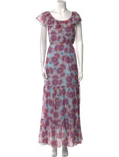 Pre-owned Saloni Floral Print Long Dress In Blue