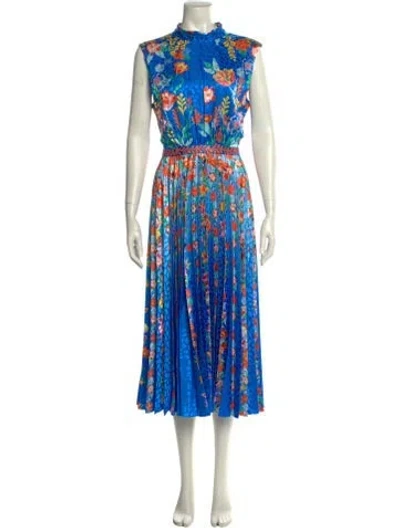 Pre-owned Saloni Floral Print Long Dress In Blue