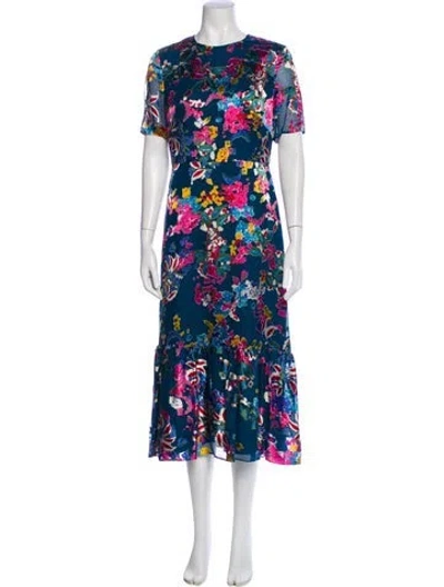 Pre-owned Saloni Floral Print Long Dress In Blue
