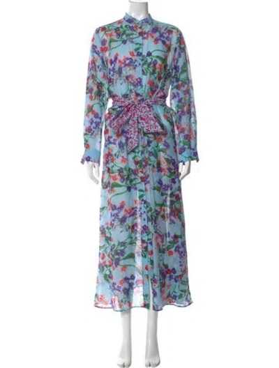 Pre-owned Saloni Floral Print Long Dress In Blue