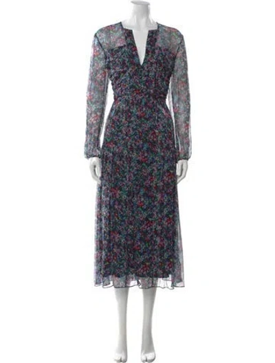 Pre-owned Saloni Floral Print Long Dress In Blue