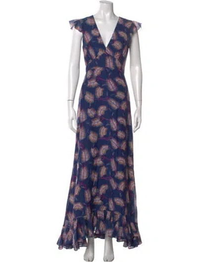 Pre-owned Saloni Floral Print Long Dress In Blue