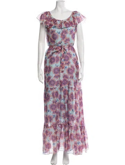 Pre-owned Saloni Floral Print Long Dress In Blue
