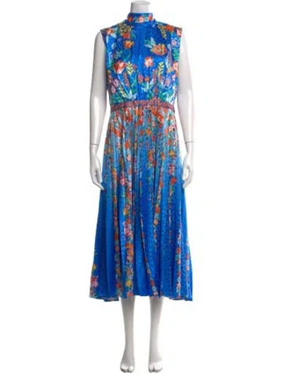 Pre-owned Saloni Floral Print Long Dress In Blue