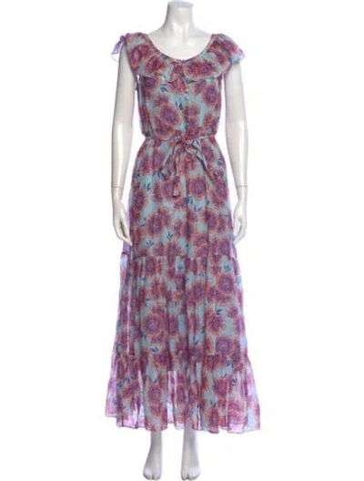 Pre-owned Saloni Floral Print Long Dress In Blue