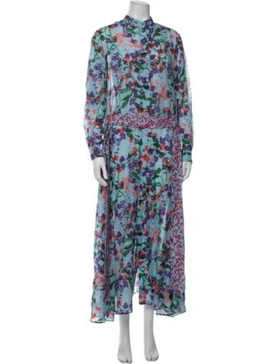 Pre-owned Saloni Floral Print Long Dress In Blue