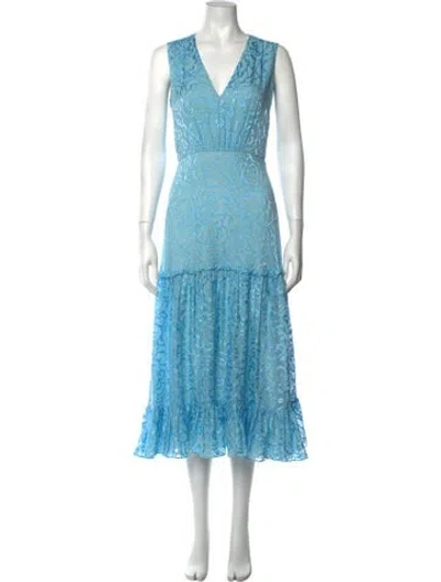 Pre-owned Saloni Floral Print Long Dress In Blue