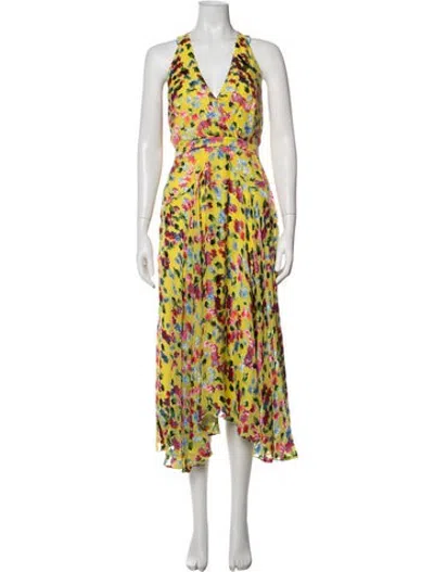 Pre-owned Saloni Floral Print Long Dress In Blue/pink/yellow