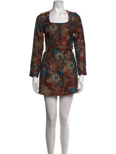 Pre-owned Saloni Floral Print Long Dress In Brown