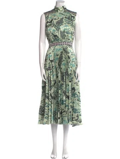 Pre-owned Saloni Floral Print Long Dress In Green