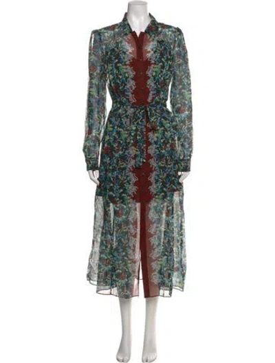 Pre-owned Saloni Floral Print Long Dress In Green