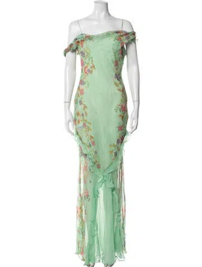 Pre-owned Saloni Floral Print Long Dress In Green