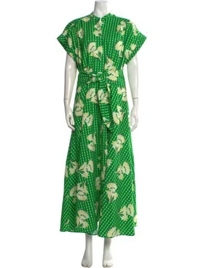 Pre-owned Saloni Floral Print Long Dress In Green
