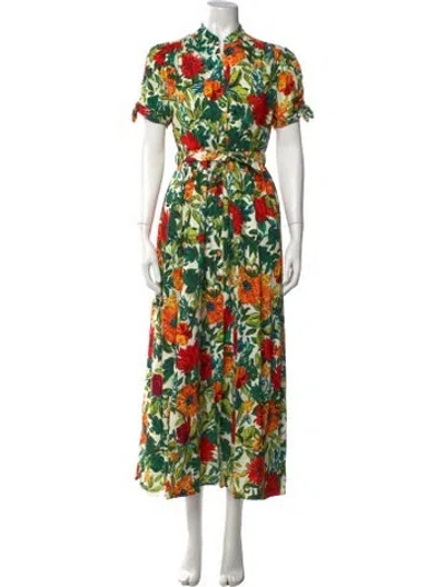 Pre-owned Saloni Floral Print Long Dress In Green