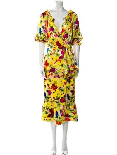 Pre-owned Saloni Floral Print Long Dress In Multi