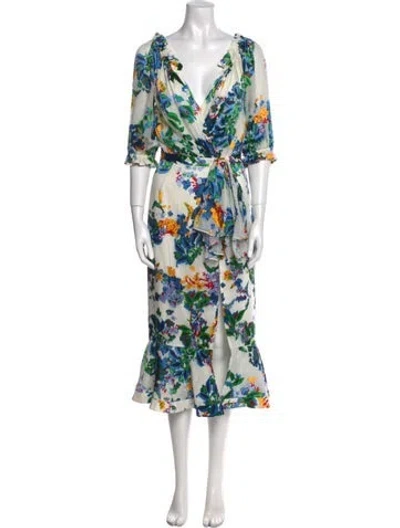 Pre-owned Saloni Floral Print Long Dress In Multi